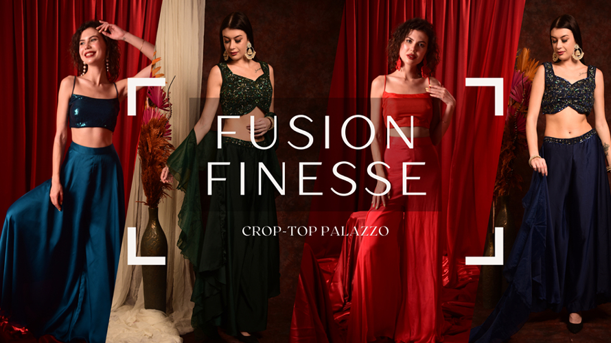 Fusion Finesse: the effortless ensemble of Crop-top palazzo with dupatta