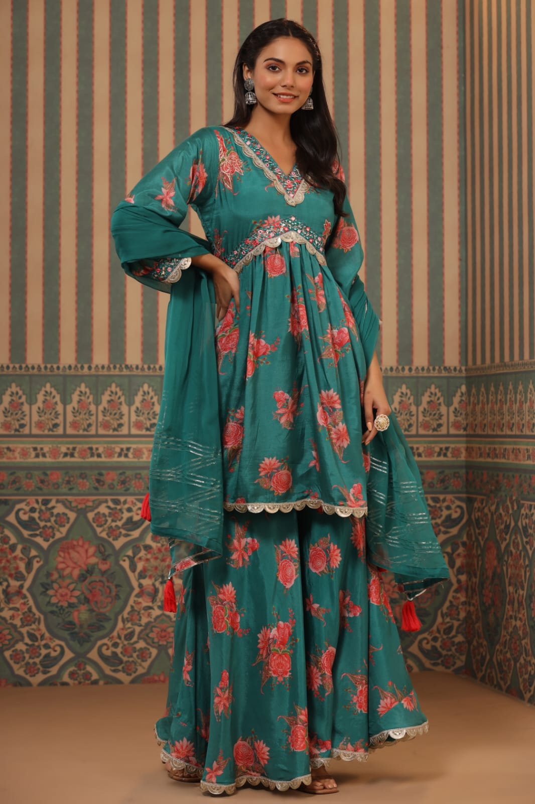Muslin Green Sharara: Enchanting Emerald