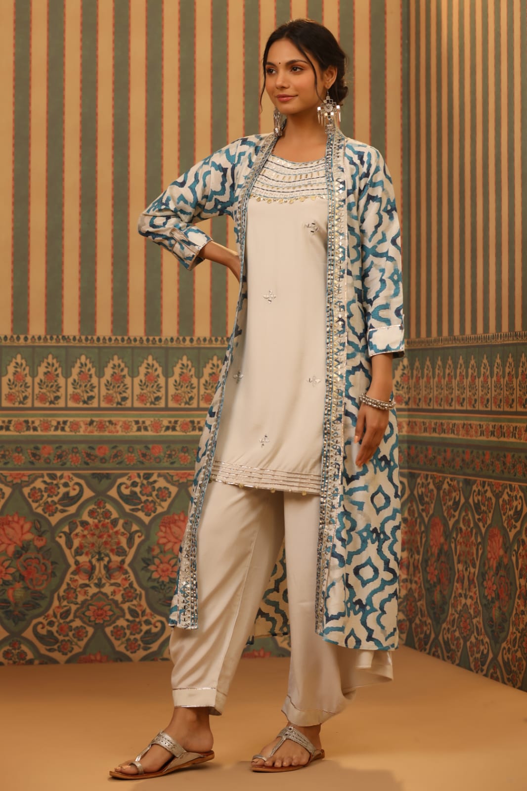 Aqua Waves Kurti Pant with Jacket