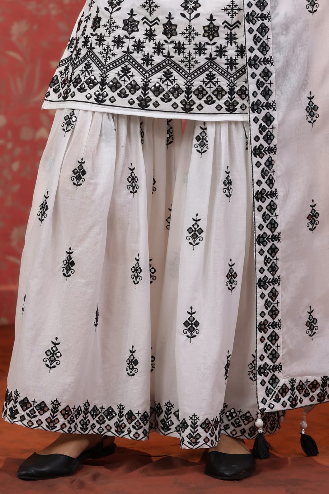 Black and White Sharara Cotton Suit