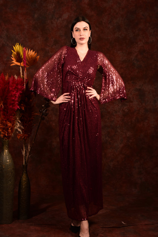 FITTED SEQUINS MAROONISH RED GOWN