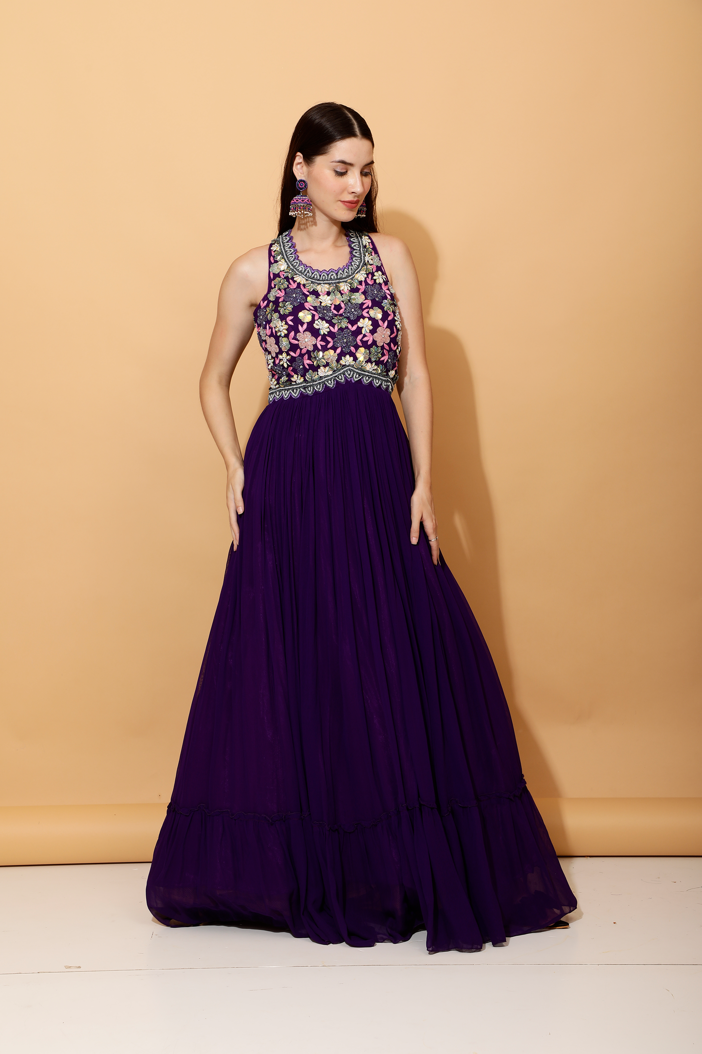 Purple Hand Embroidered Gown