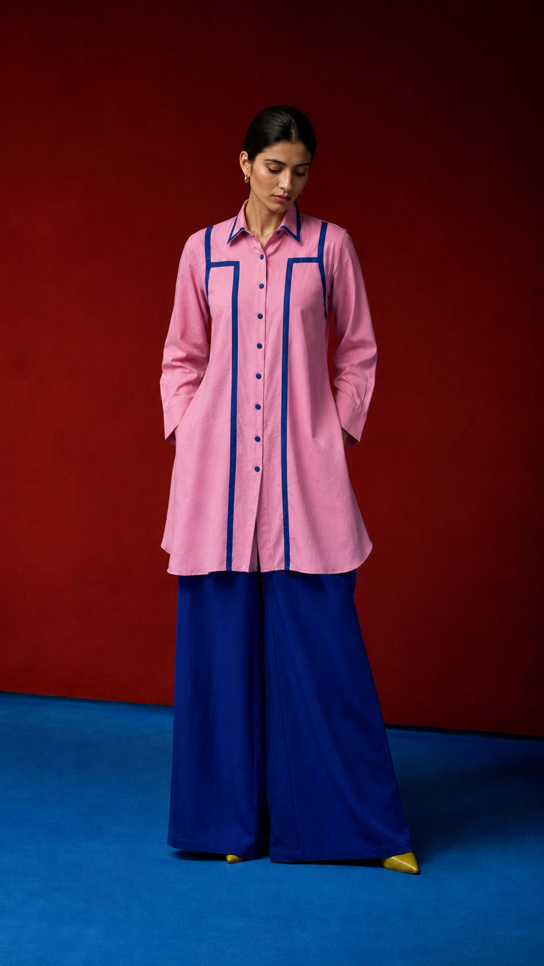 Laalzari blush pink cotton shirt tunic and wide-leg palazzo co-ord set for women — styled look