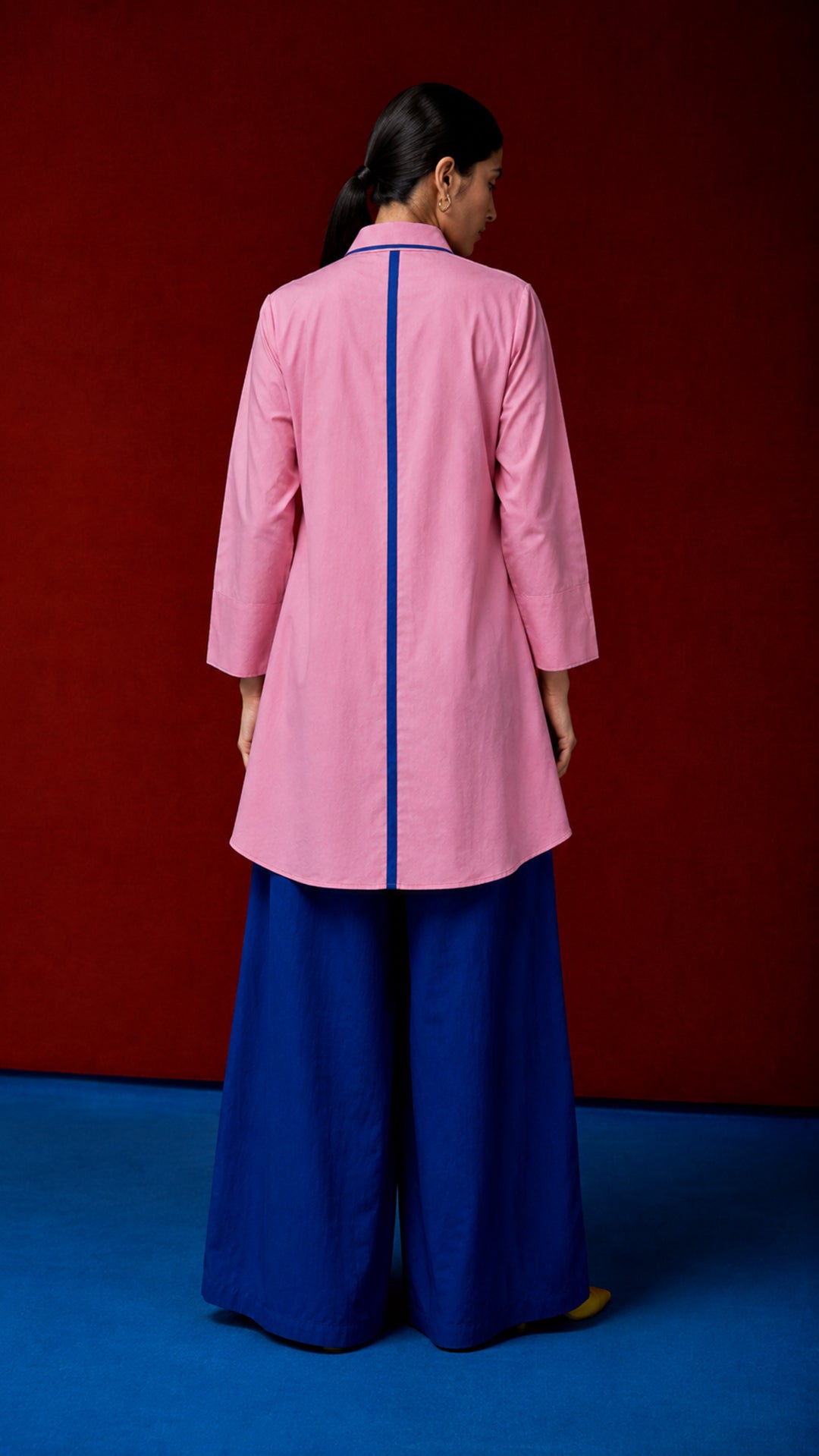 Laalzari blush pink cotton shirt tunic and wide-leg palazzo co-ord set for women — full-length view