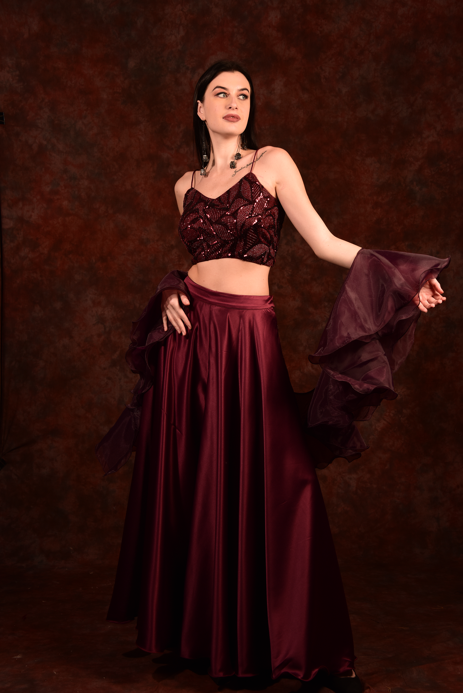 Ruffle palazzo skirt with sales top