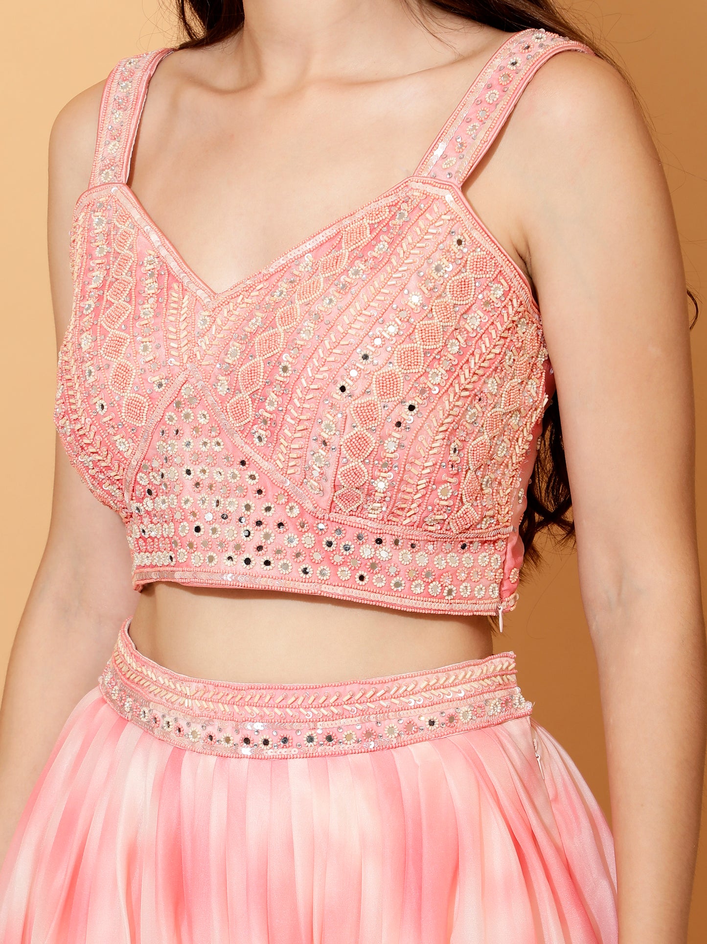 Dreamy Pink Designer Blouse With Skirt