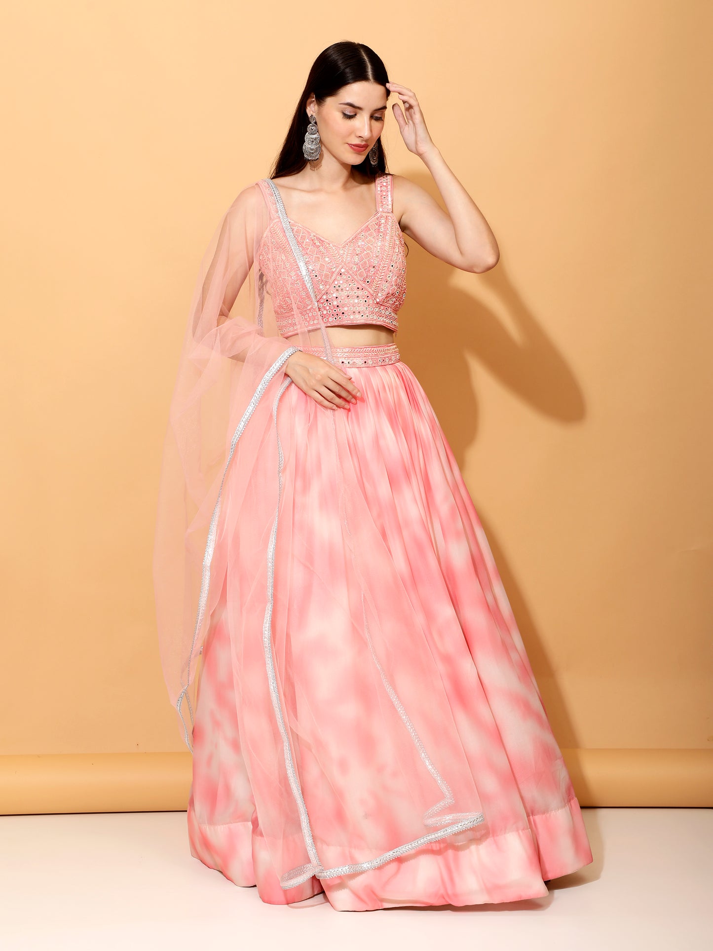 Dreamy Pink Designer Blouse With Skirt