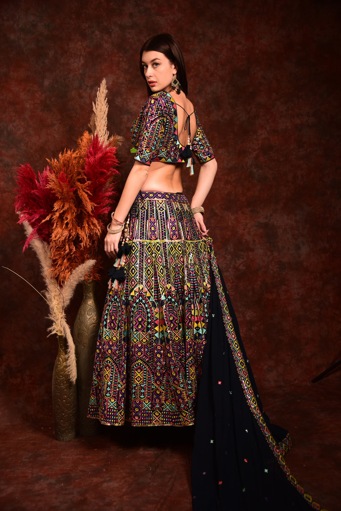 Black Thread Work Lehenga Choli With Dupatta