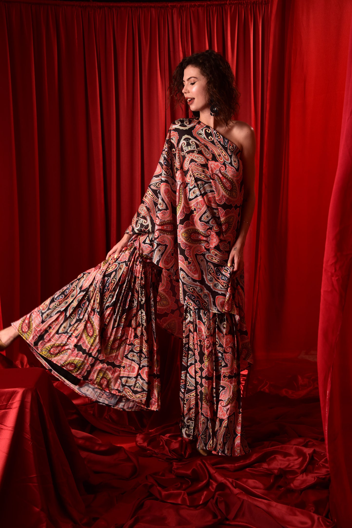 BLACK PRINTED DESIGNER CO-ORD SHARARA SET