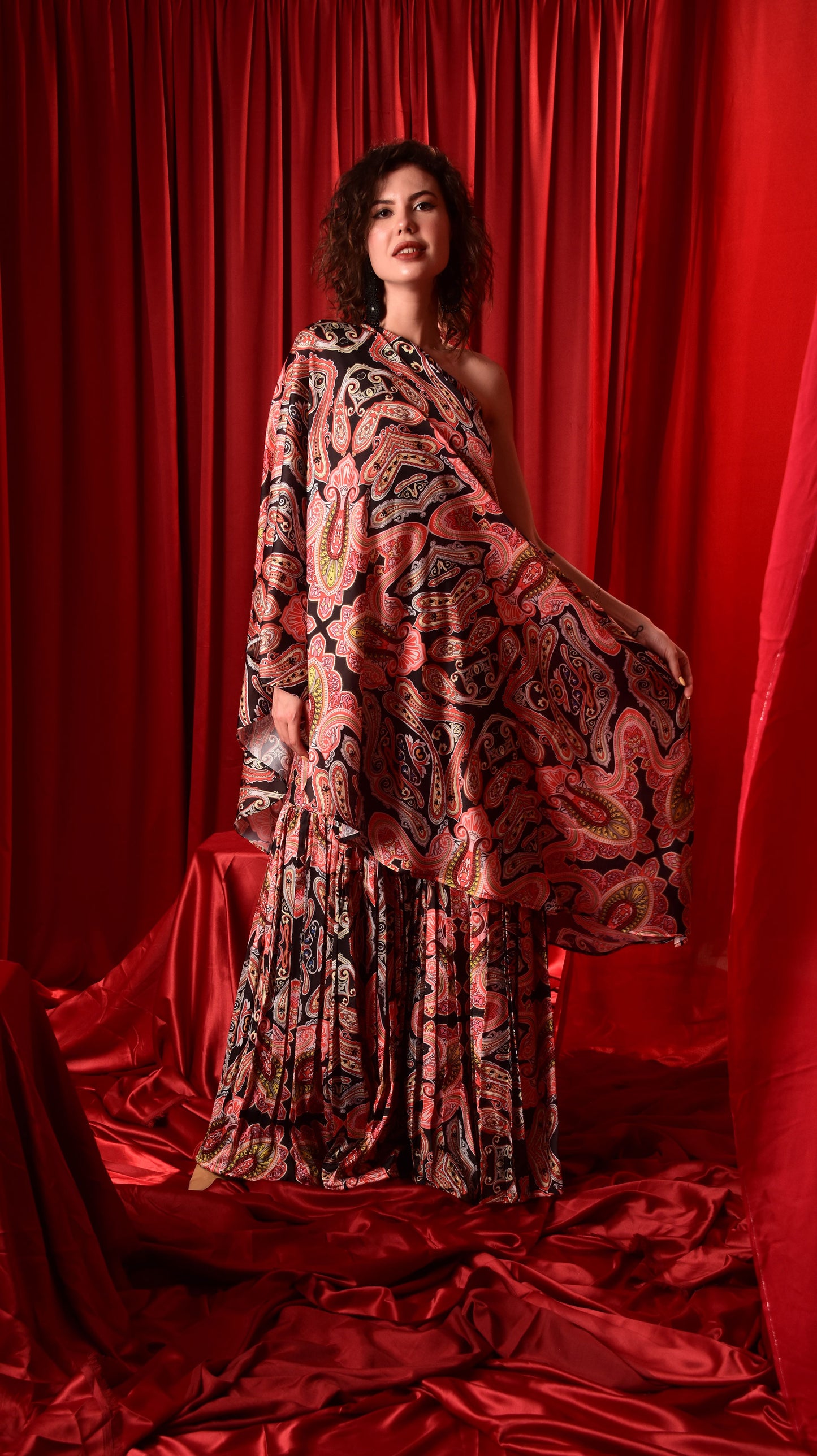 BLACK PRINTED DESIGNER CO-ORD SHARARA SET