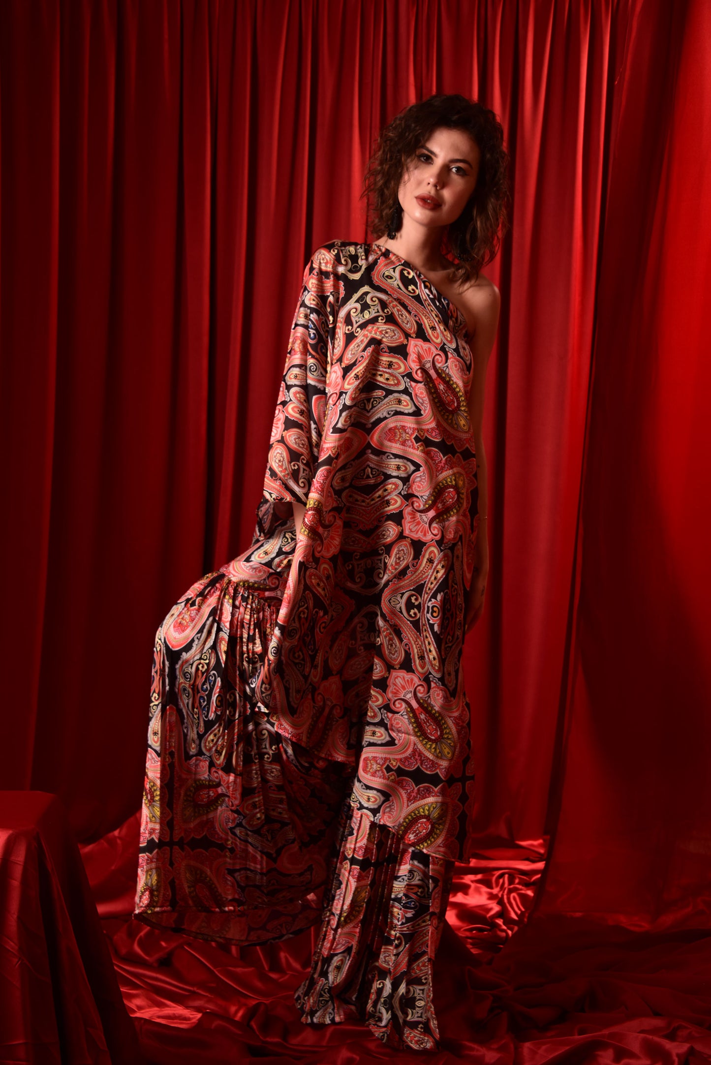 BLACK PRINTED DESIGNER CO-ORD SHARARA SET