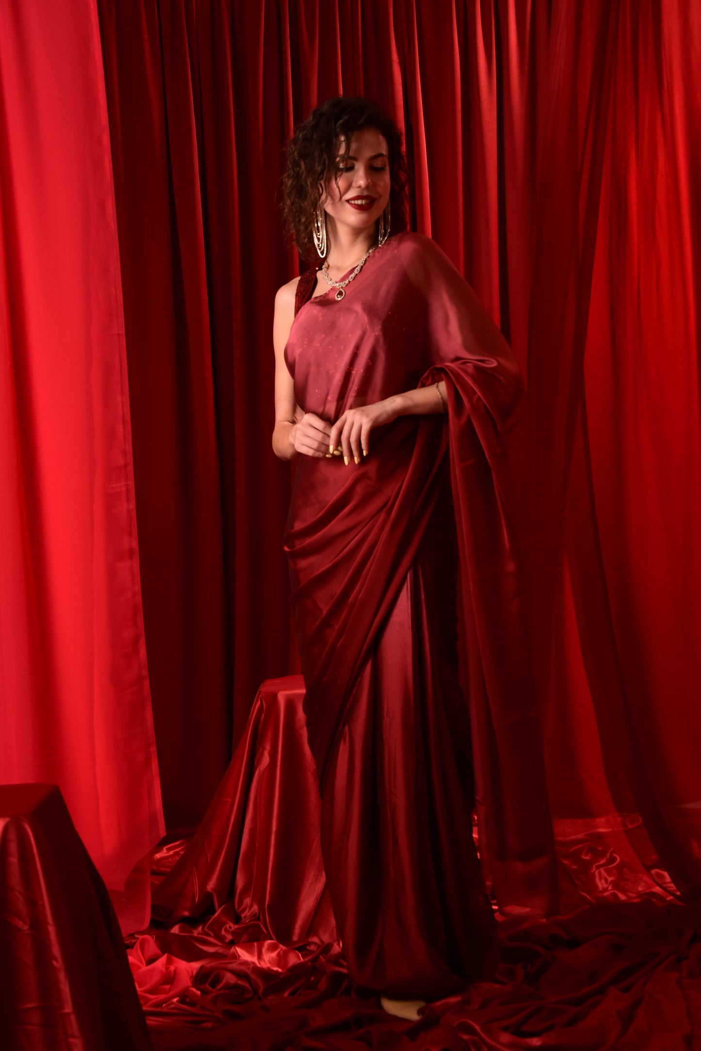 RED OMBRE PRE-DRAPE SAREE WITH SEQUINCE BLOUSE SR_AB