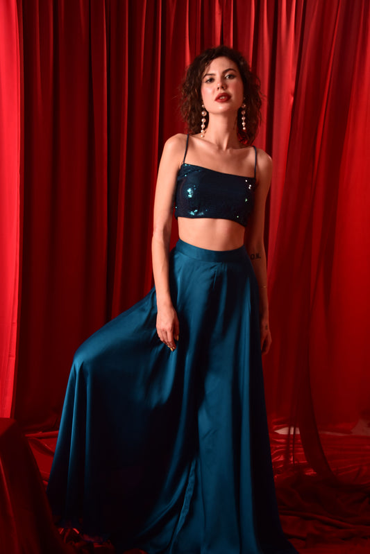 ROYAL BLUE CROP TOP WITH FLARED PALAZZO IW_ER