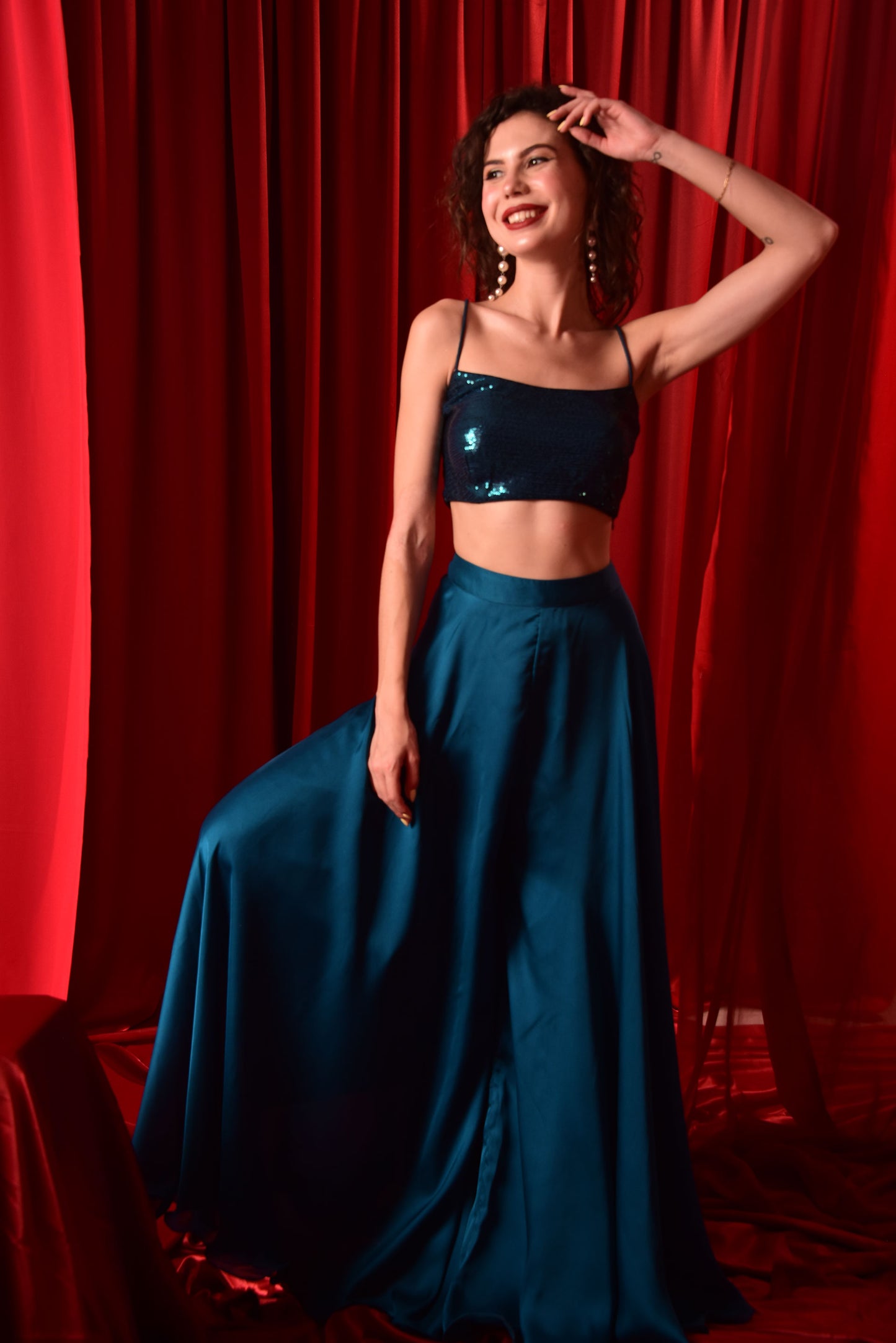 ROYAL BLUE CROP TOP WITH FLARED PALAZZO IW_ER