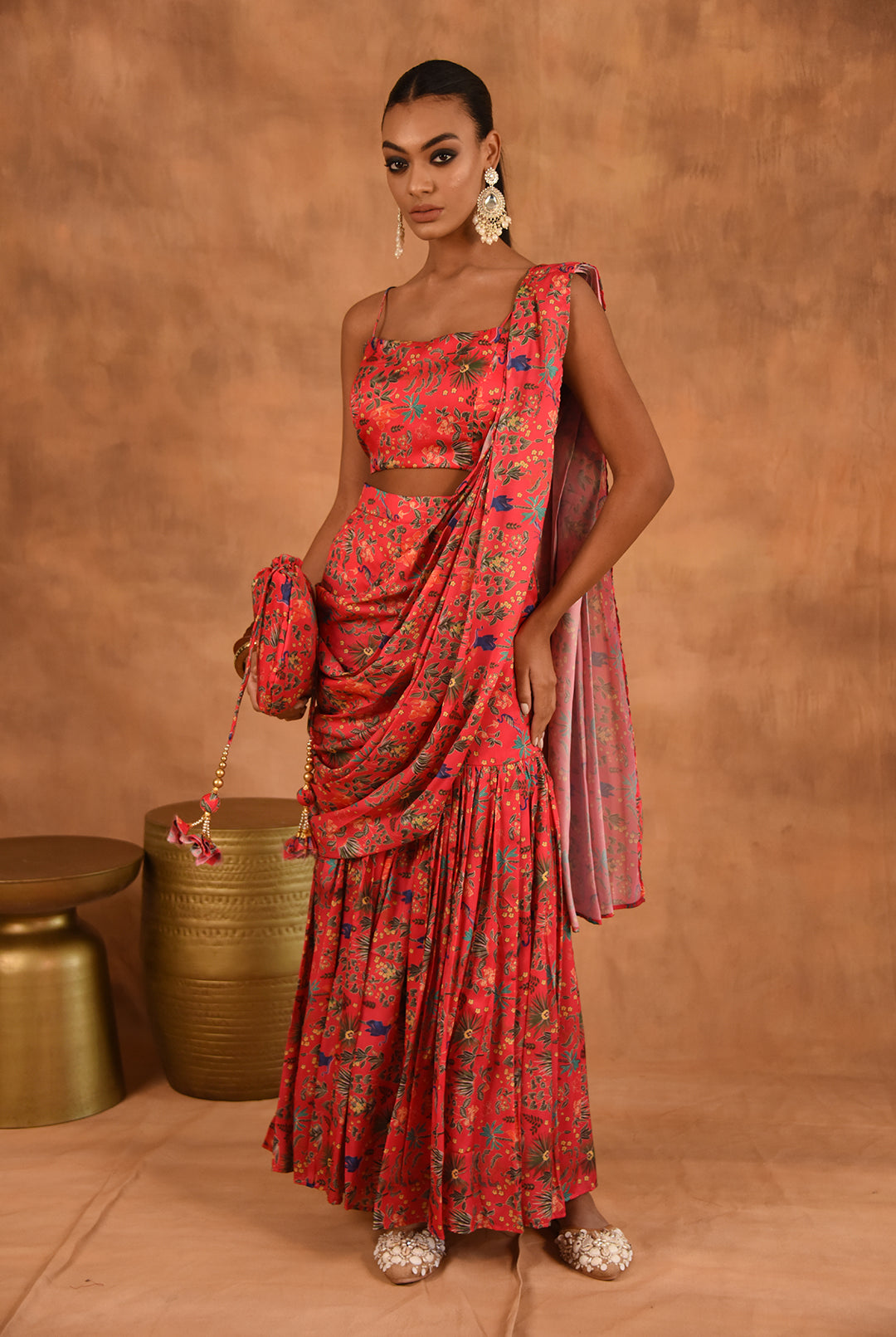 Laalzari floral printed palazzo saree for women — styled look