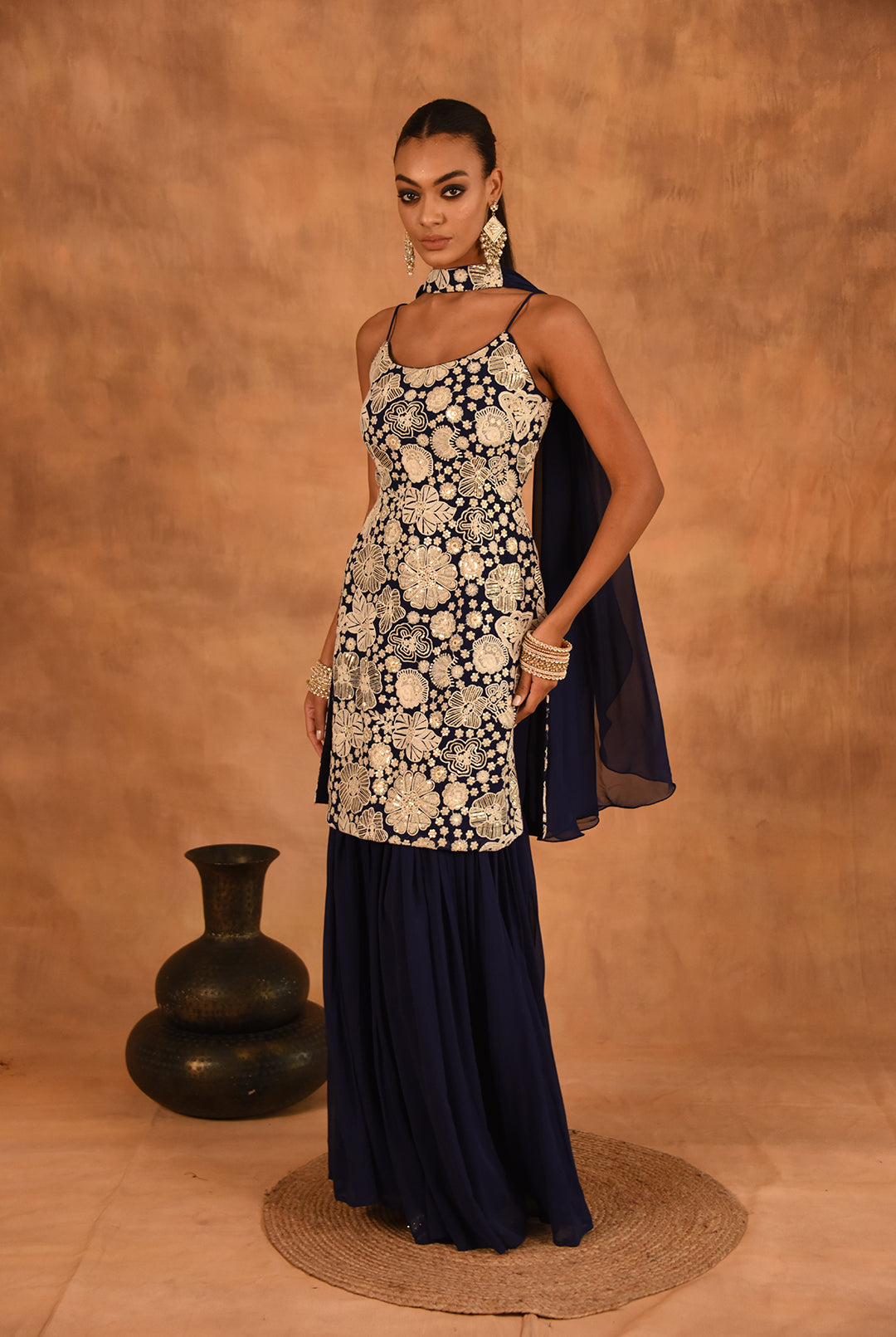 Laalzari floral blue and white sharara set for women — styled look