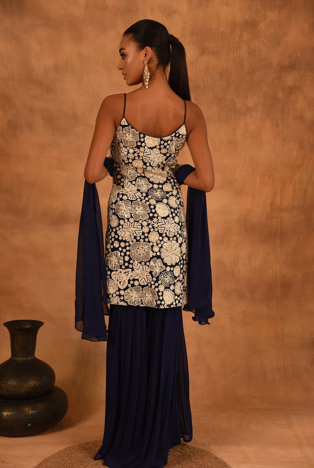 Laalzari floral blue and white sharara set for women — side view