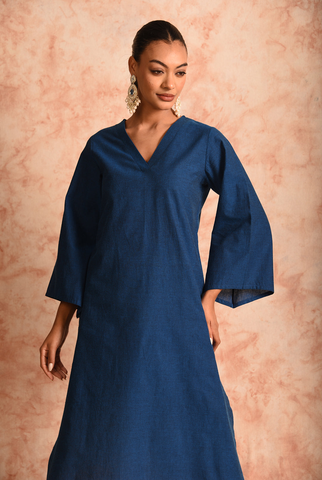Laalzari blue V-neck linen co-ord set with contrasting palazzo for women — styled look