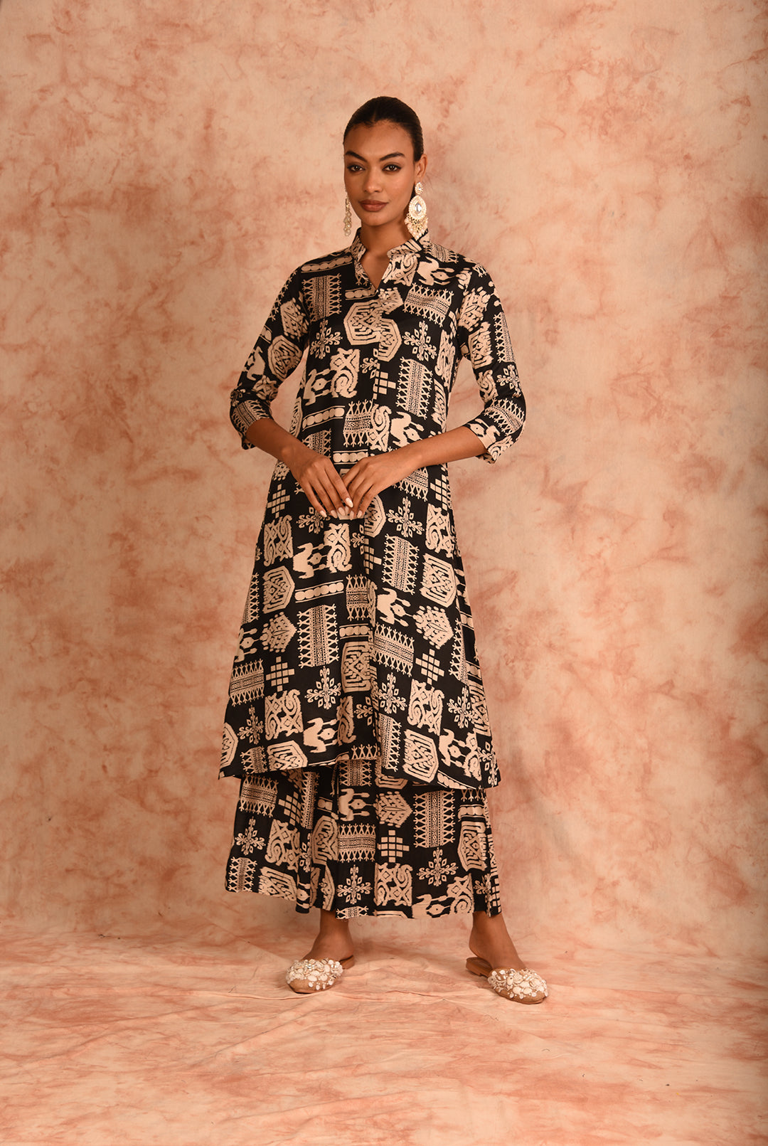 Laalzari black printed muslin co-ord set for women — front view