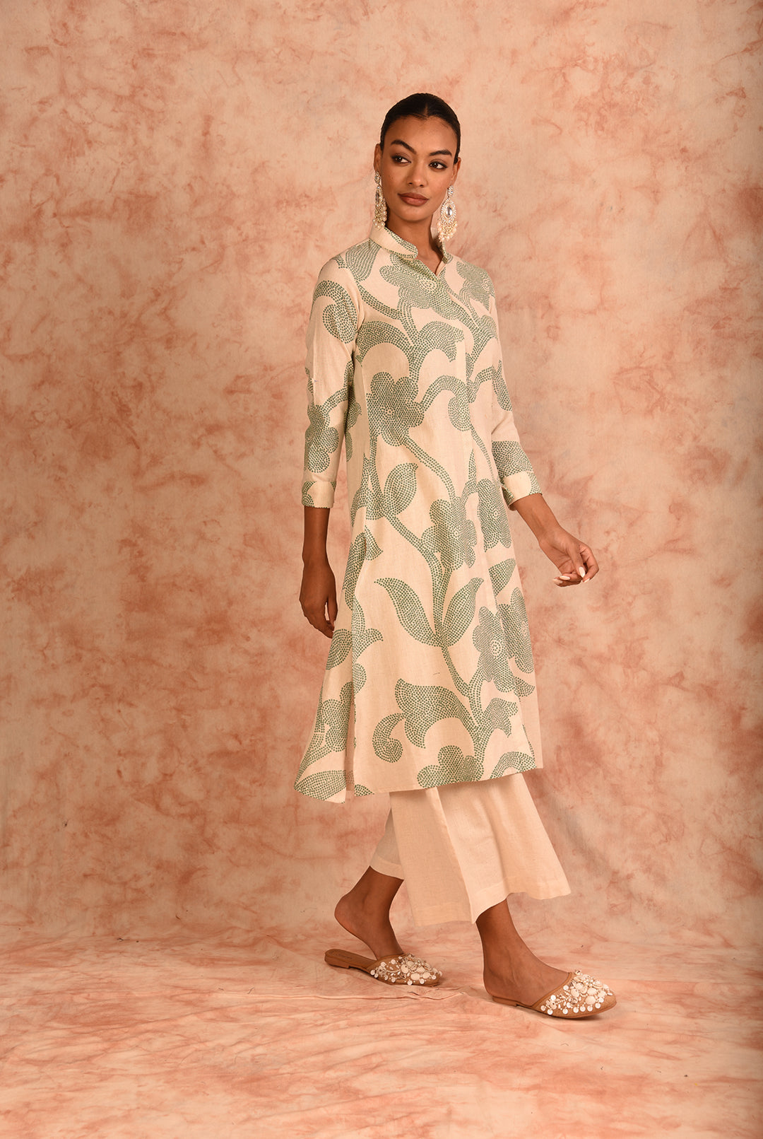 Laalzari white printed linen kurta for women — styled look