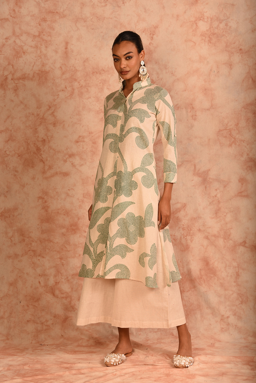 Laalzari white printed linen kurta for women — side view