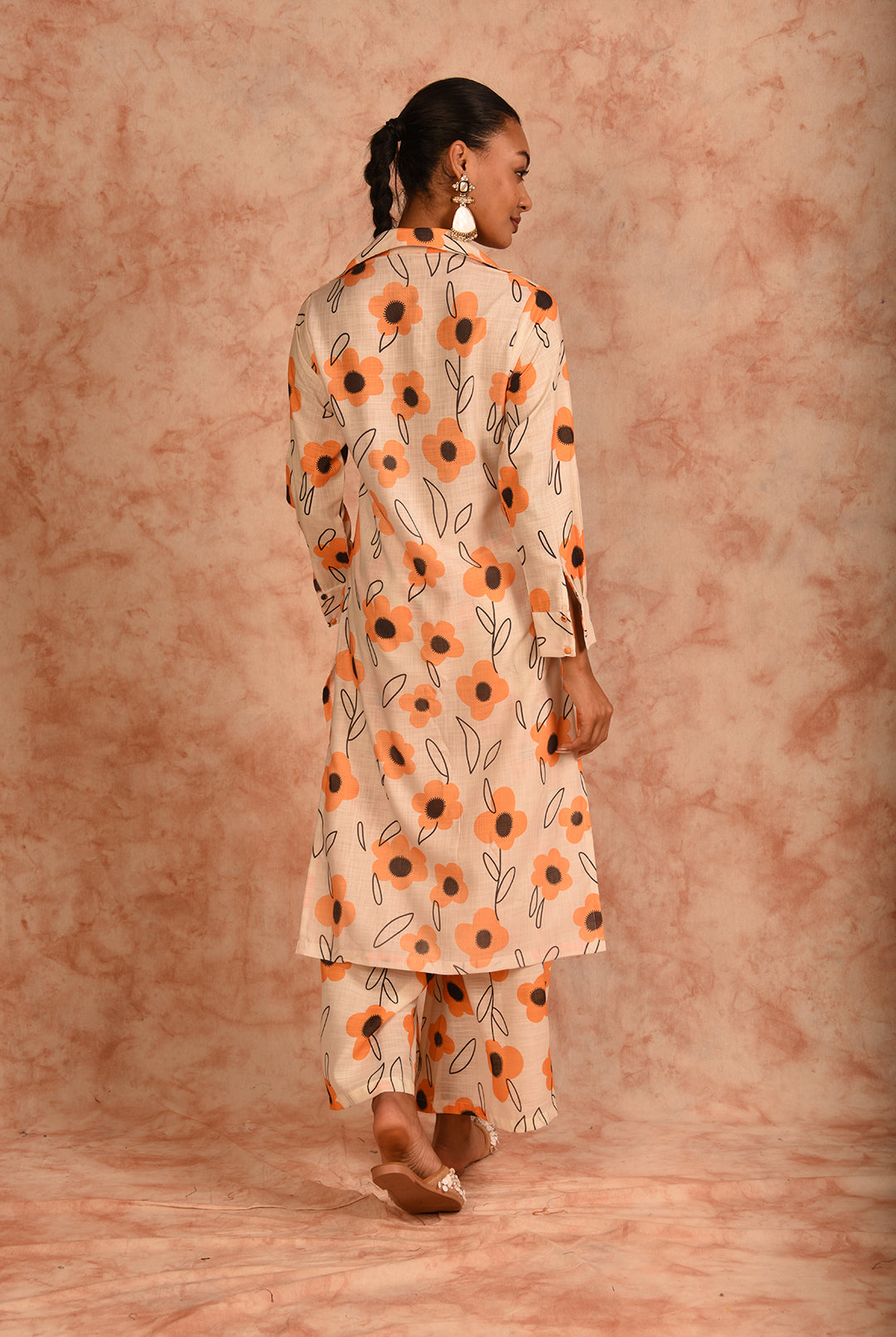 Laalzari cream printed linen kurta and palazzo co-ord set for women — full-length view