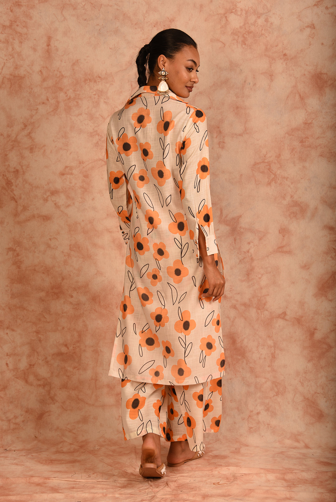 Laalzari cream printed linen kurta and palazzo co-ord set for women — side view