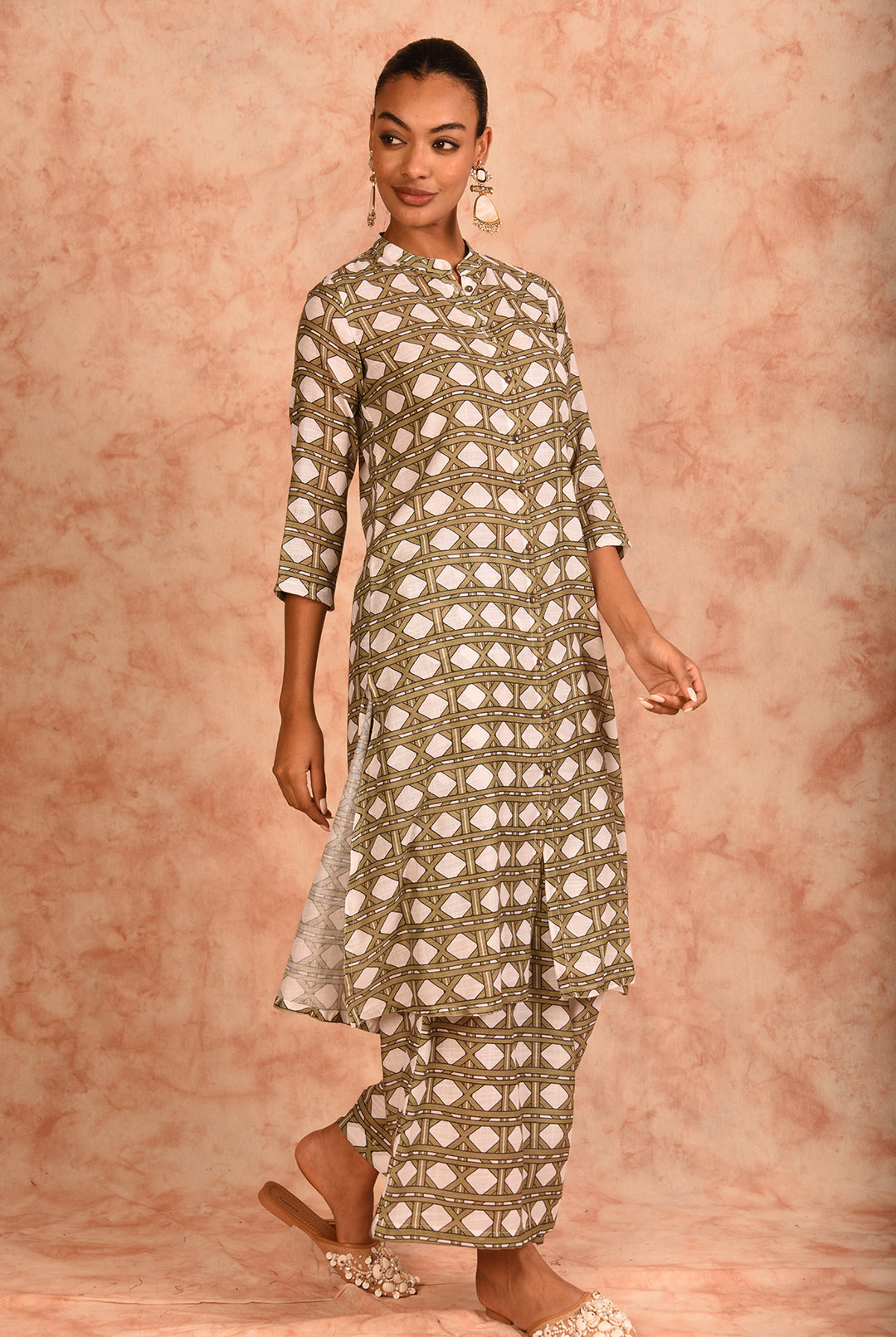 Laalzari printed linen round-neck kurta and palazzo co-ord set for women — styled look