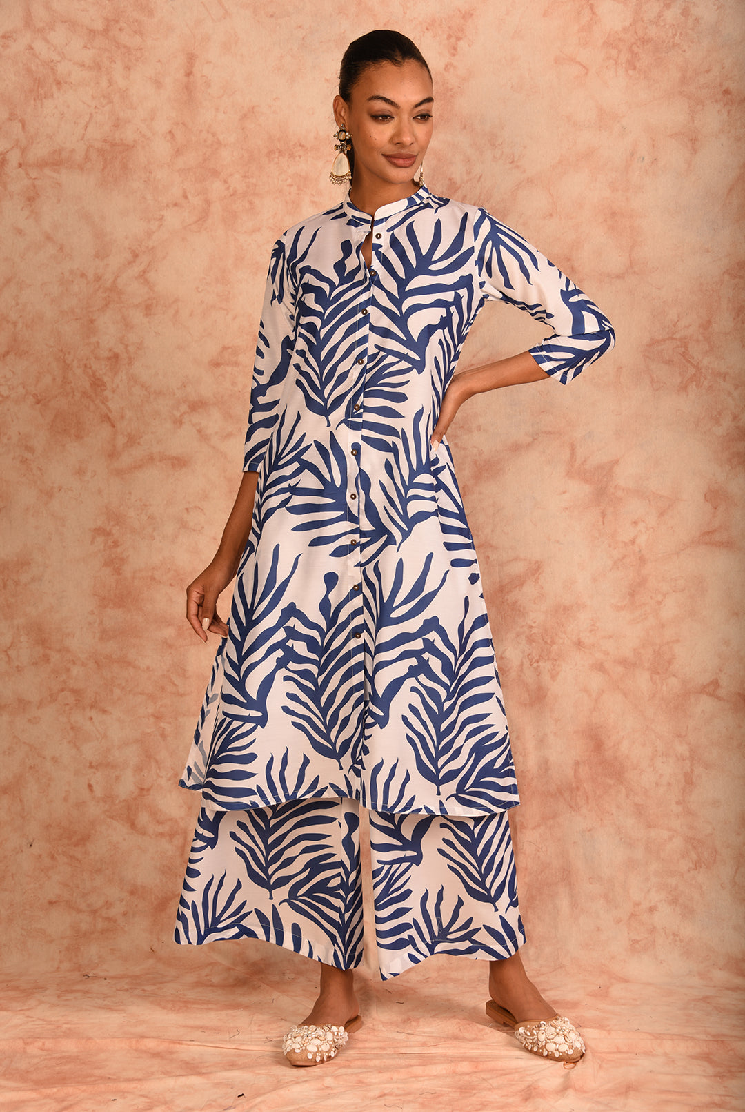 Laalzari white printed muslin kurta and palazzo co-ord set for women — styled look