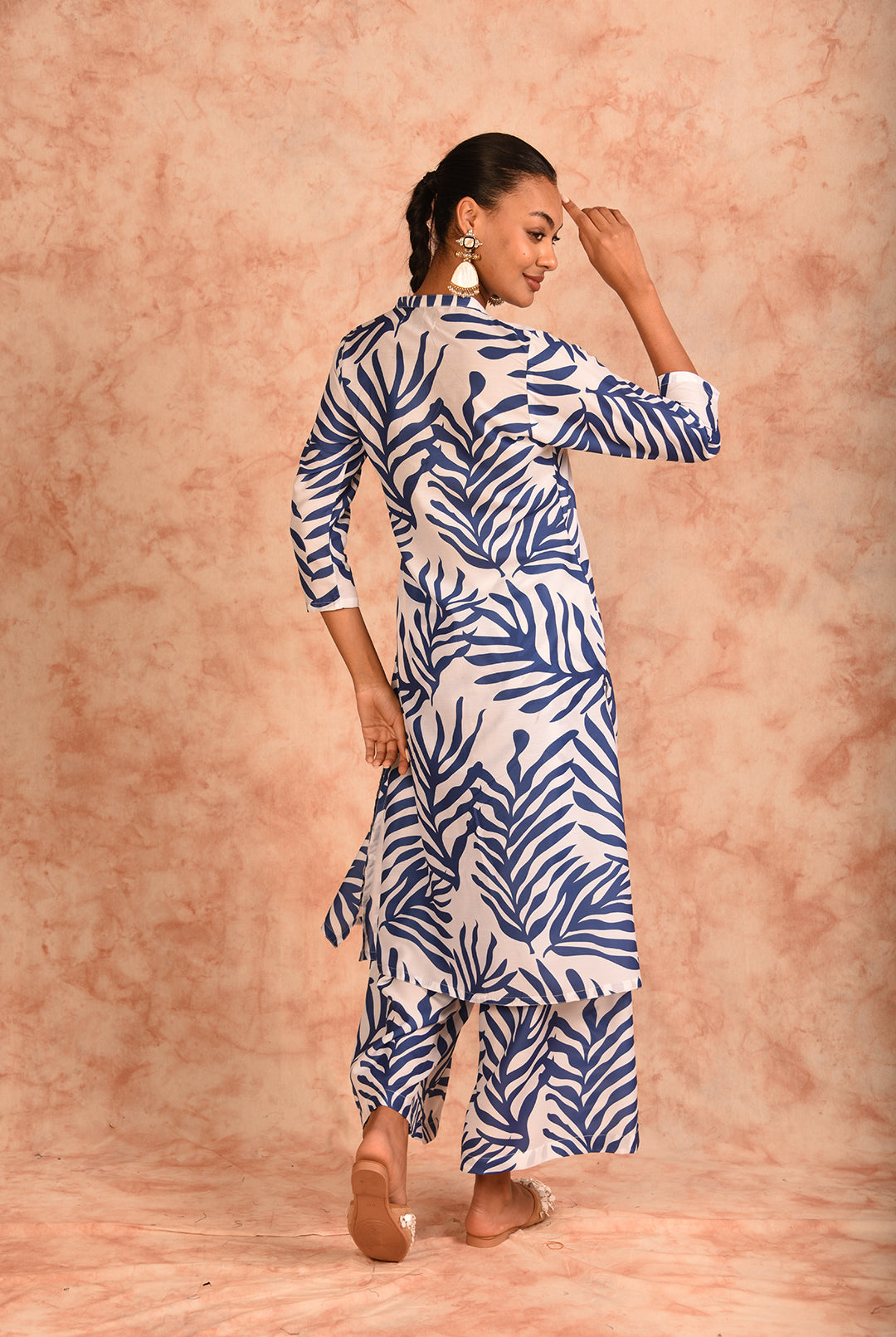 Laalzari white printed muslin kurta and palazzo co-ord set for women — full-length view