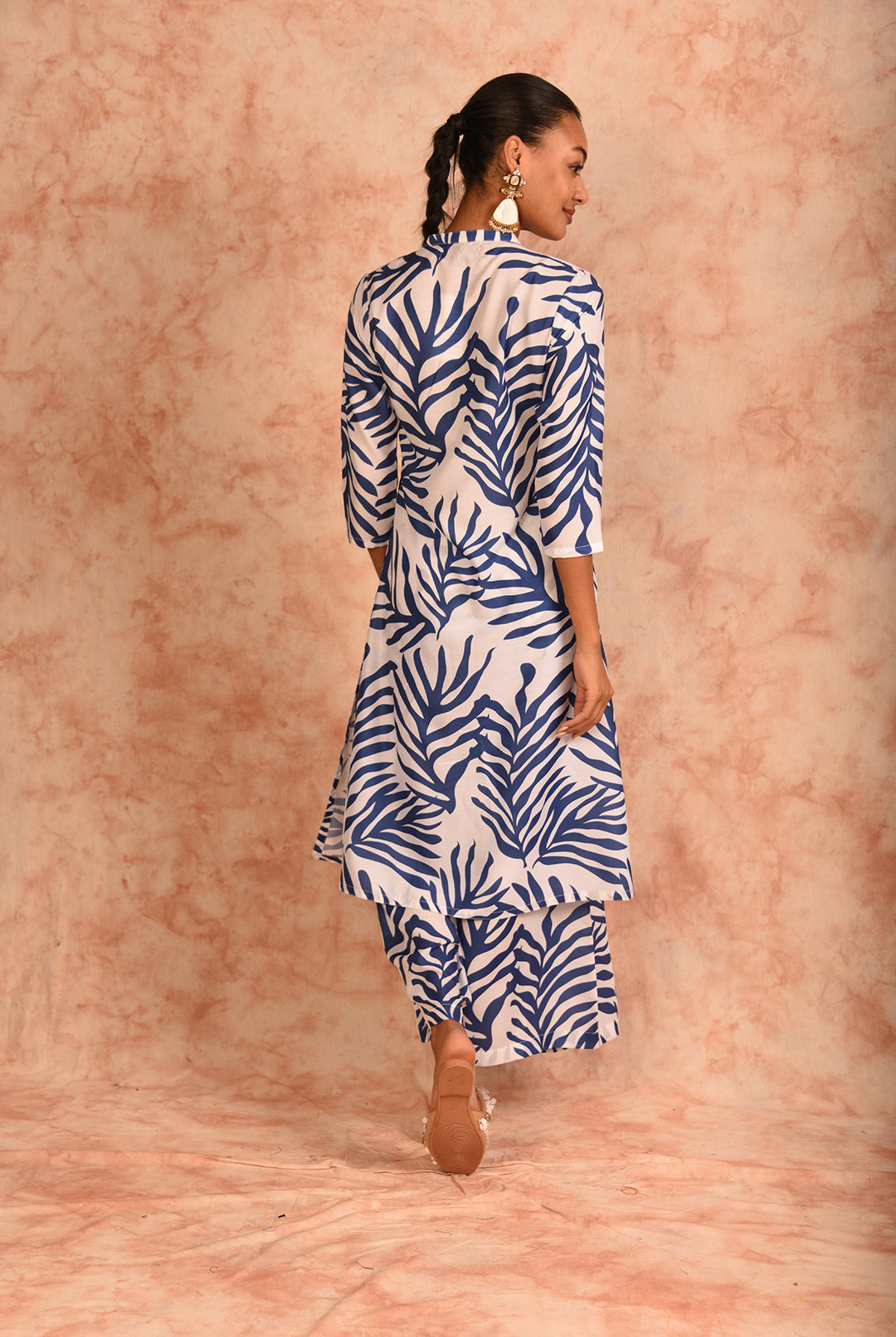 Laalzari white printed muslin kurta and palazzo co-ord set for women — side view