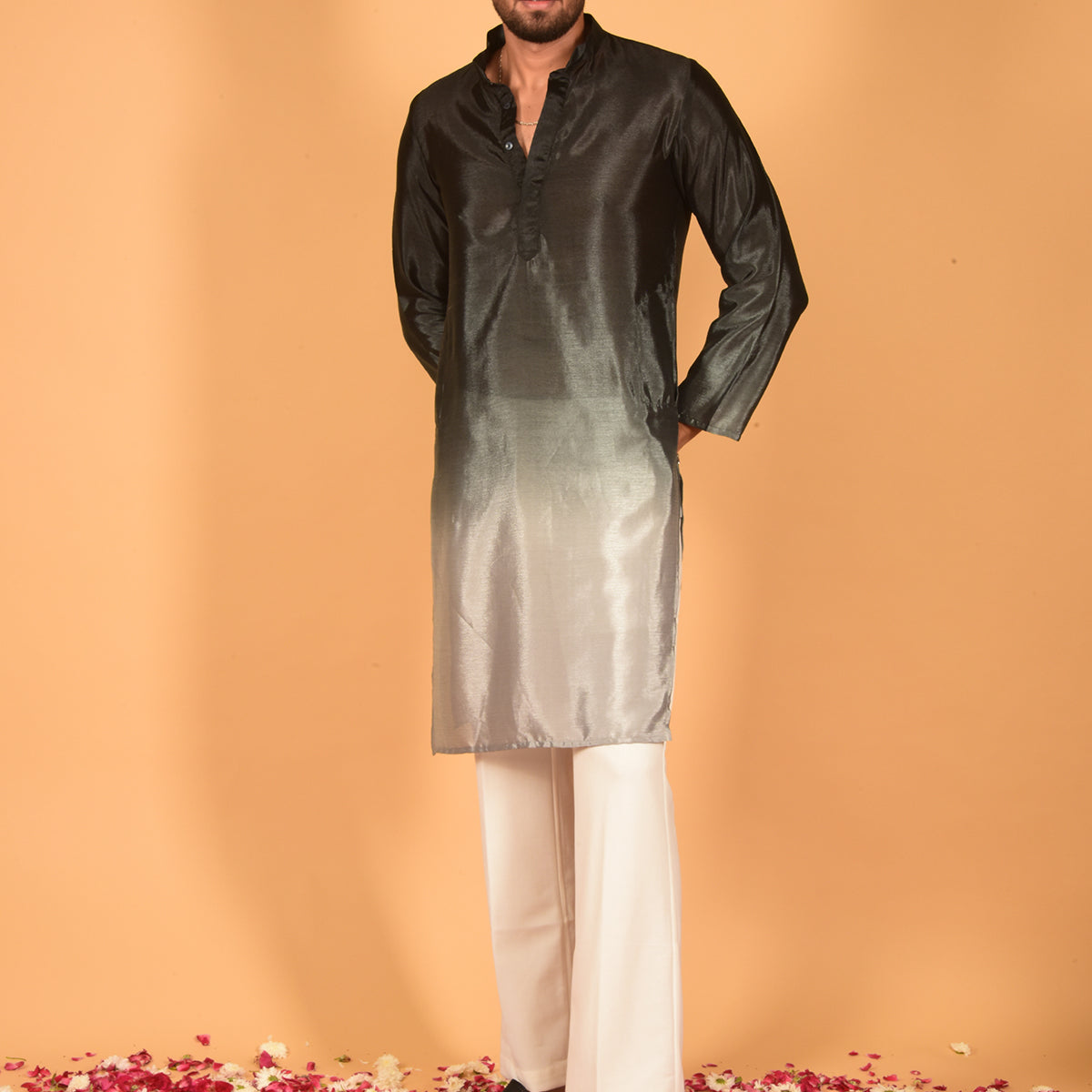 Charcoal grey kurta and dhoti set main image 0