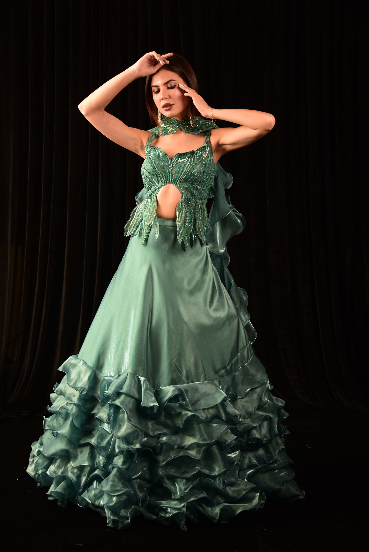 Fusion Wear Sea Green Lehenga CS_BC