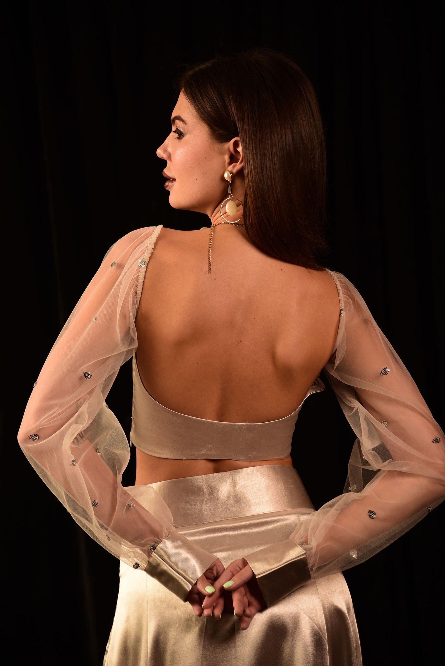 SILVER HIGH SLIT CROP TOP SKIRT