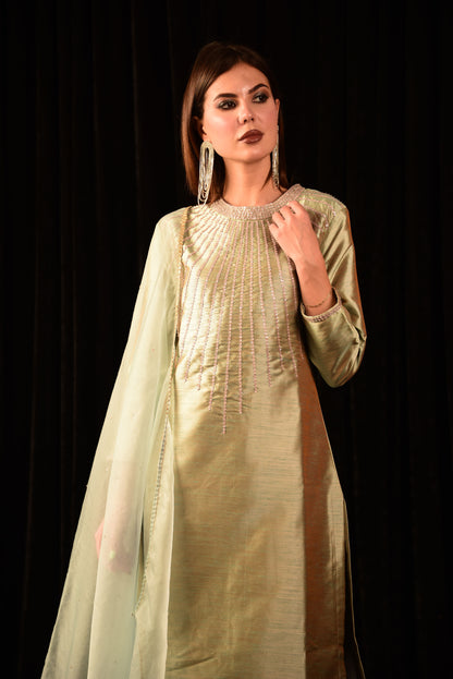 GREY HAND EMBROIDED SILK SUIT
