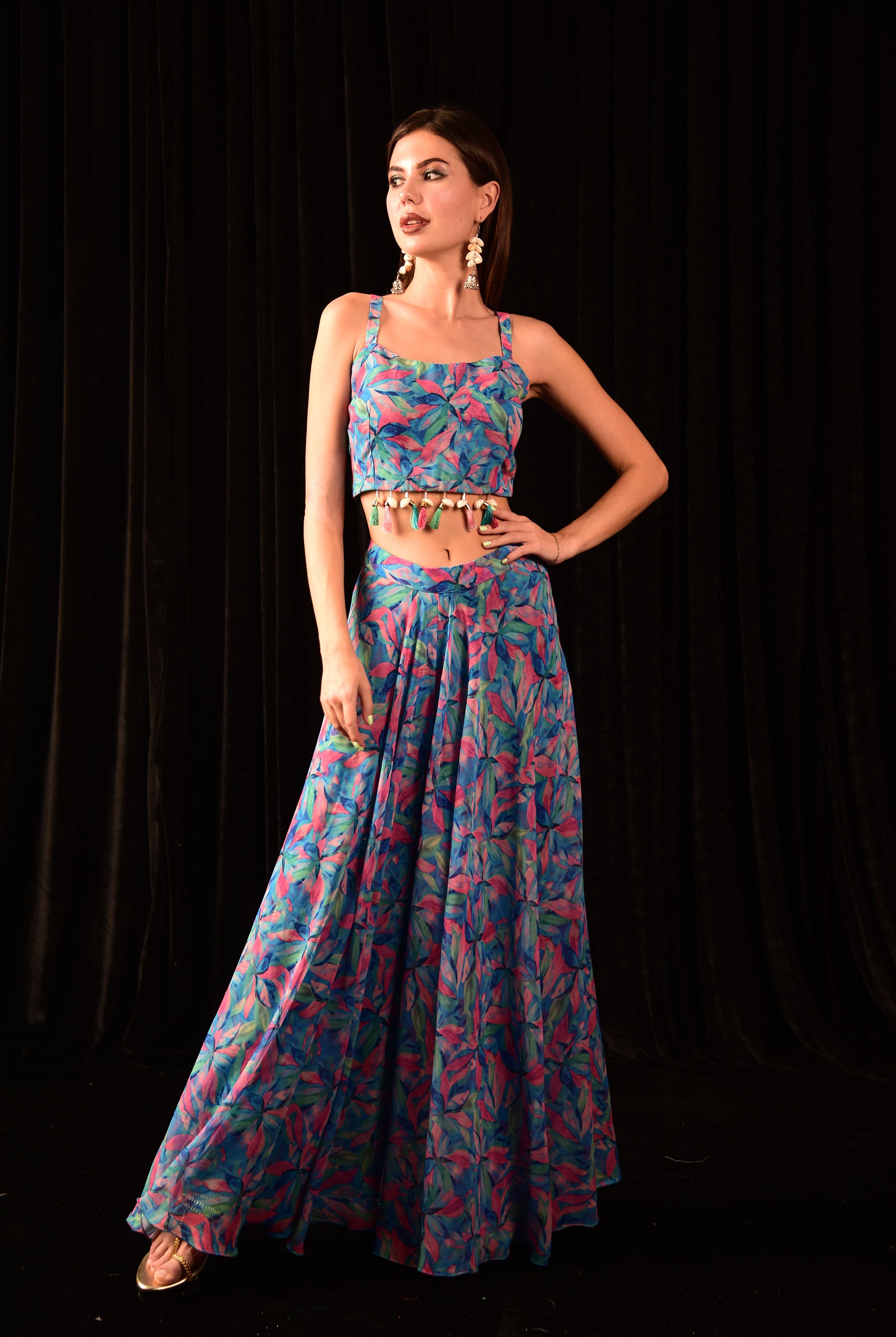 Laalzari crop top with shrug and palazzo for women — styled look