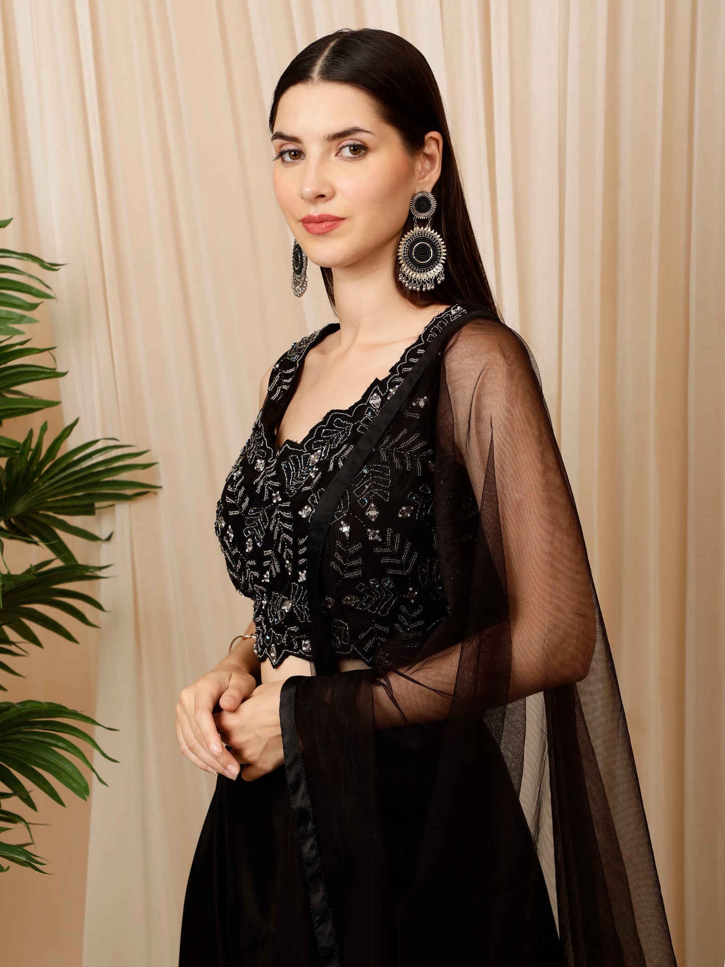 Black Croptop Skirt With Dupatta