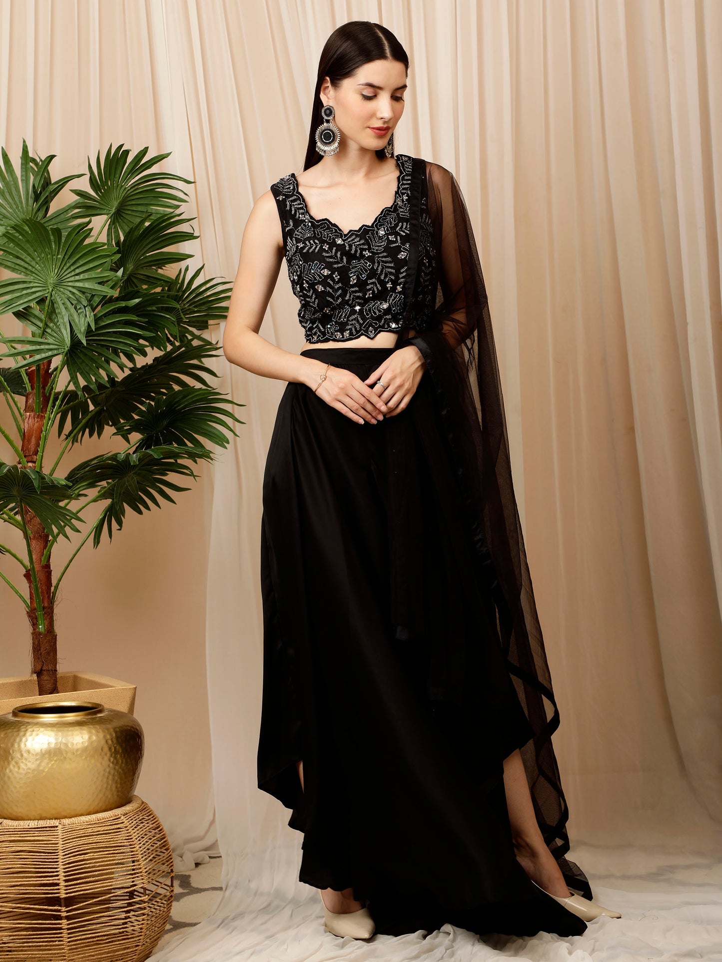 Black Croptop Skirt With Dupatta