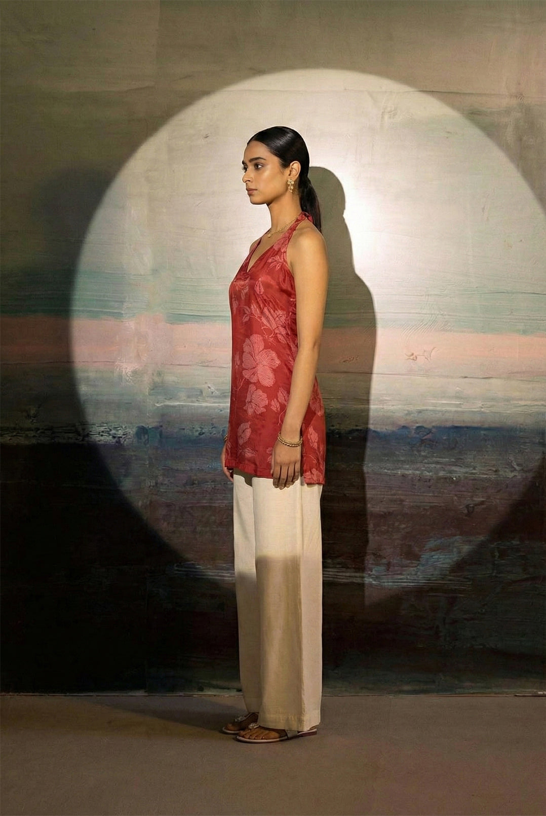 Laalzari rust textured sleeveless kurta for women — styled look