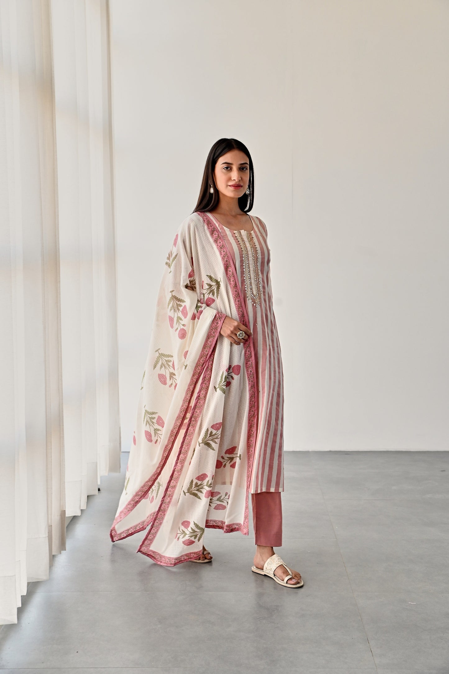 PINK STRIPED COTTON KURTA SET
