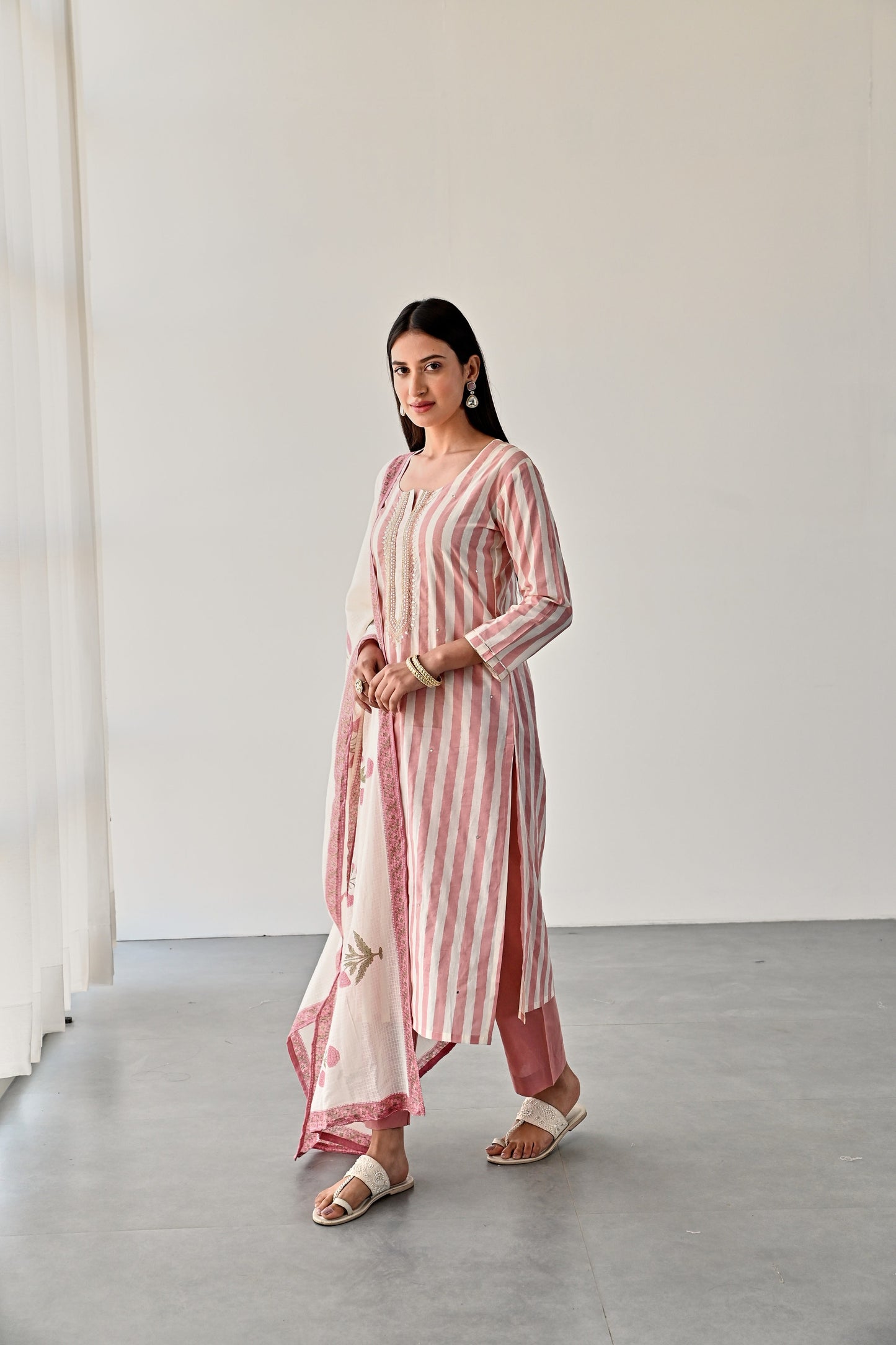 PINK STRIPED COTTON KURTA SET
