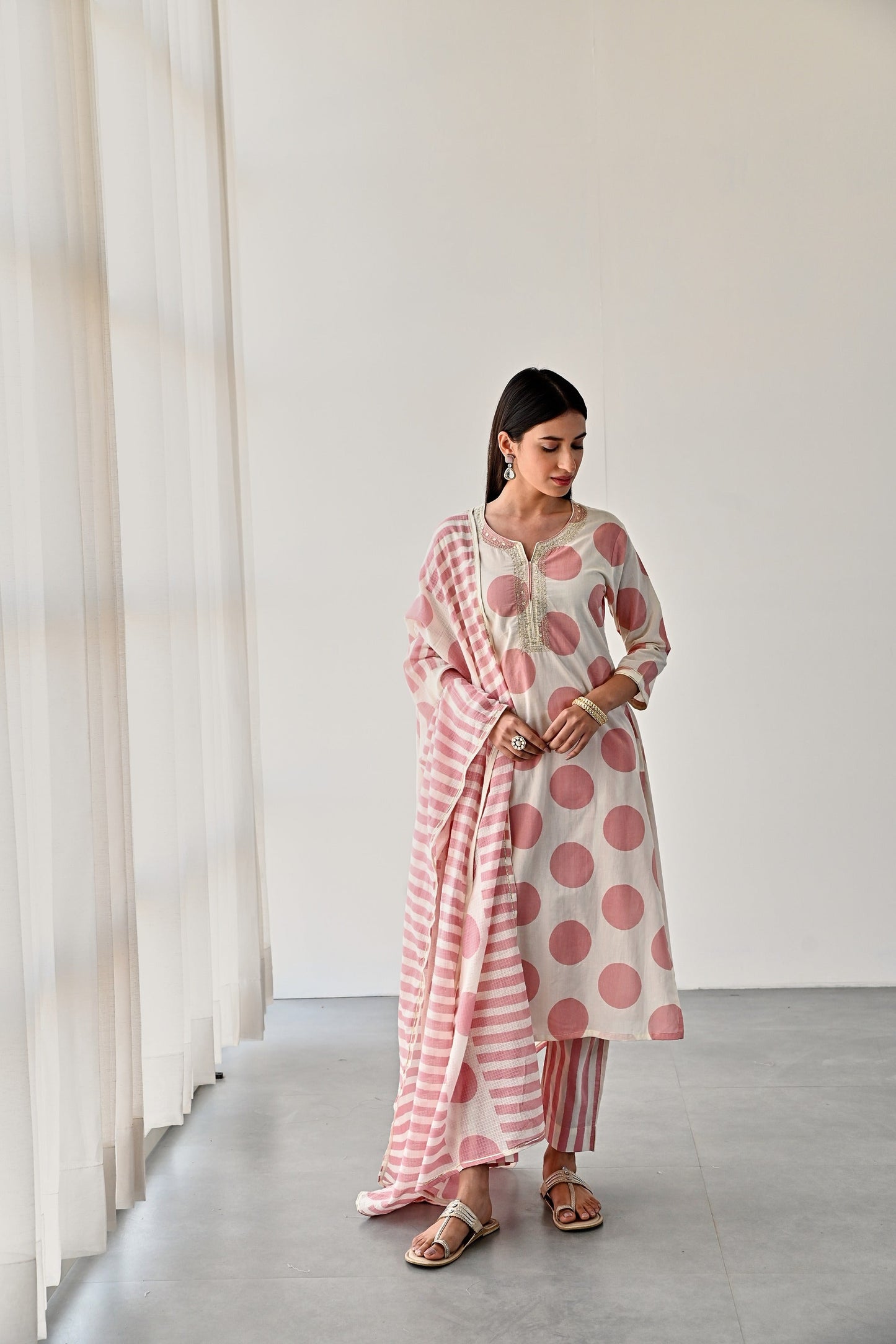 PINK PRINTED COTTON KURTA WITH PANTS