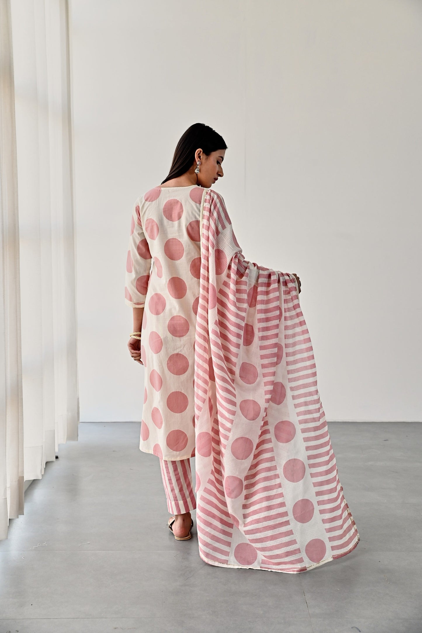 PINK PRINTED COTTON KURTA WITH PANTS