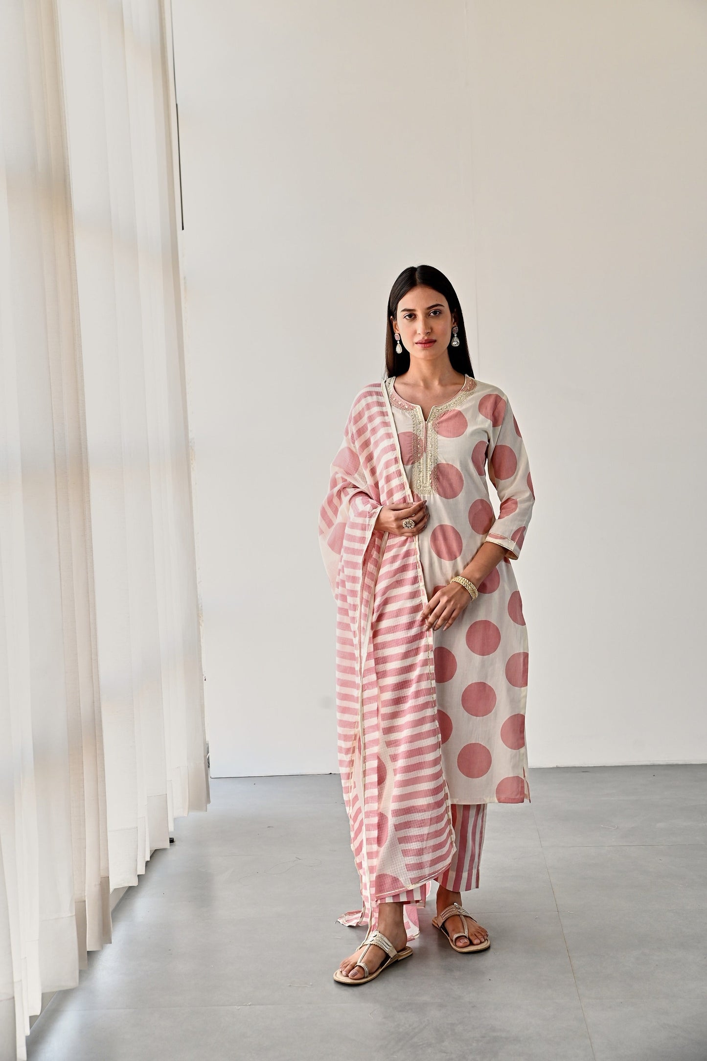 PINK PRINTED COTTON KURTA WITH PANTS