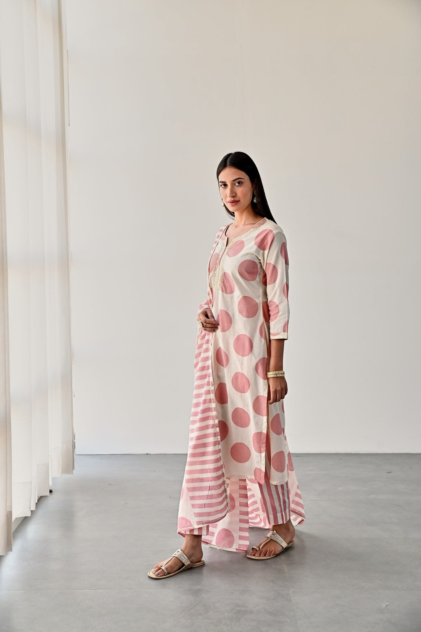 PINK PRINTED COTTON KURTA WITH PANTS