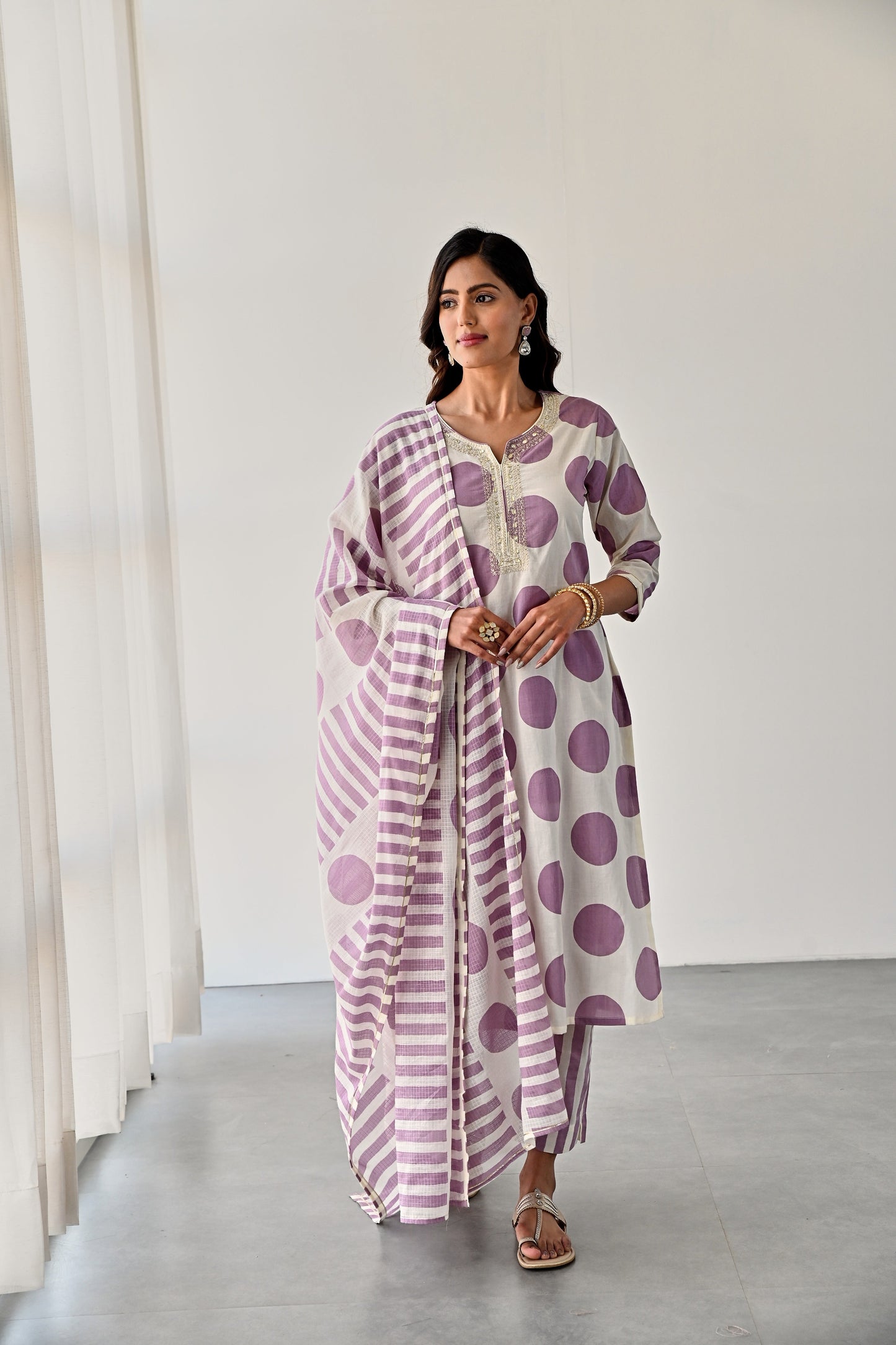 PURPLE PRINTED COTTON KURTA WITH PANTS