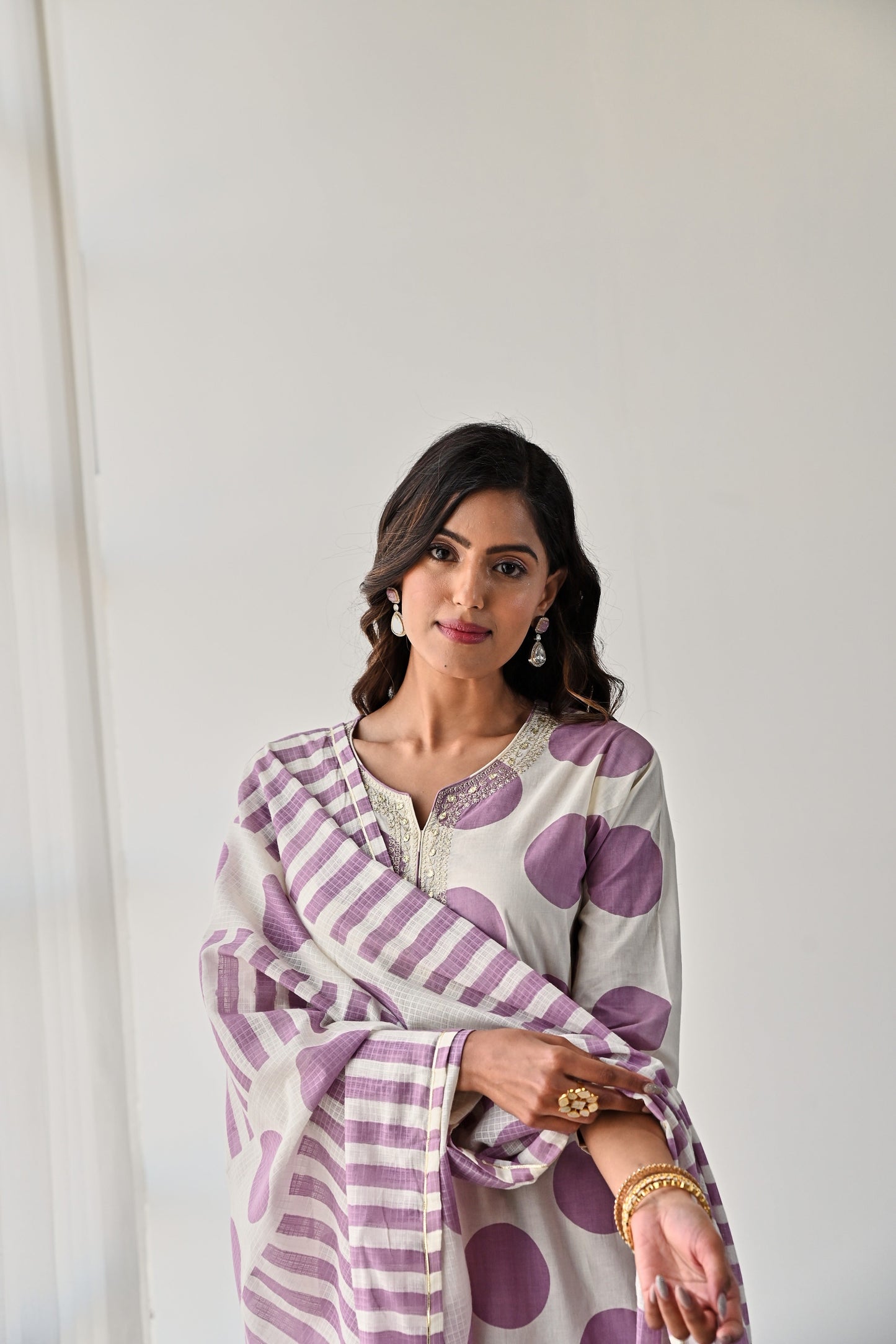 PURPLE PRINTED COTTON KURTA WITH PANTS
