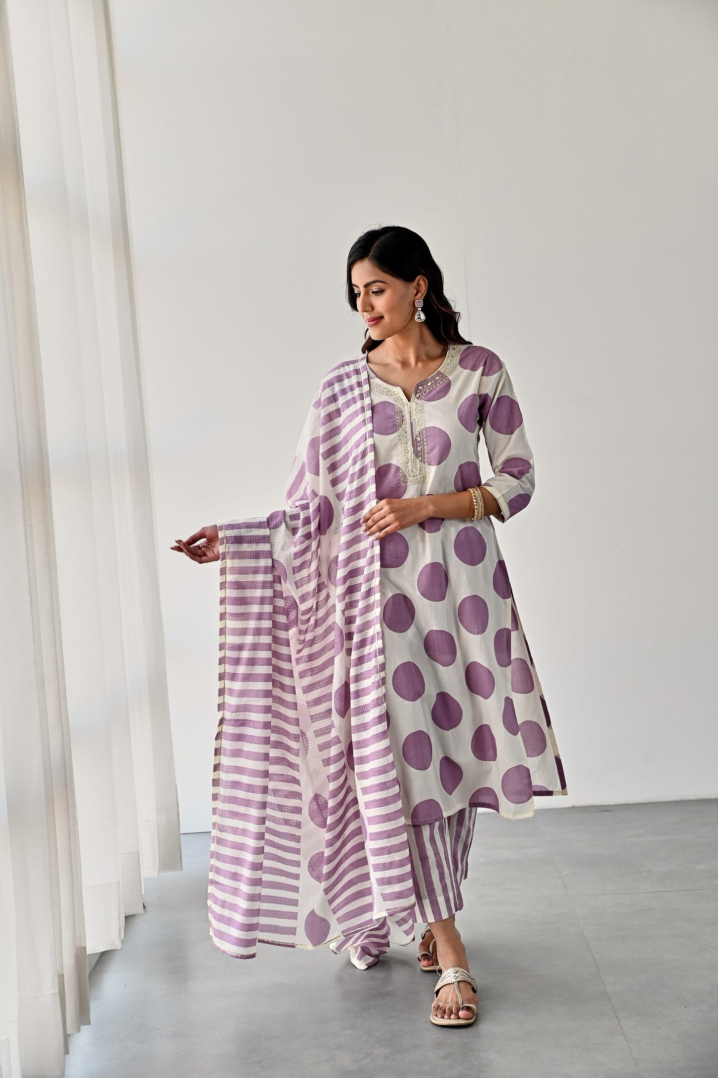 PURPLE PRINTED COTTON KURTA WITH PANTS