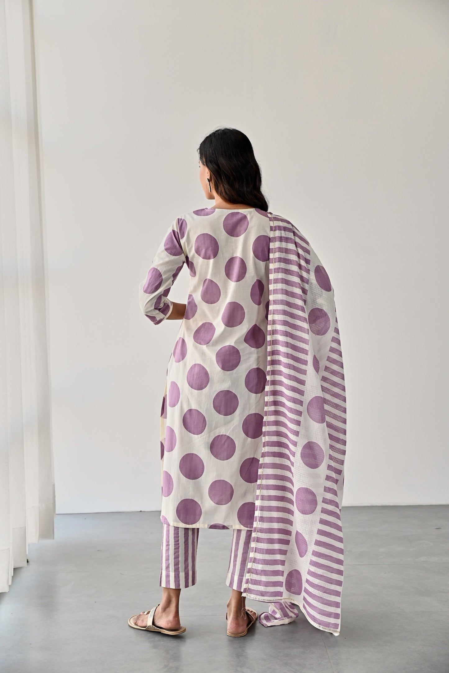 PURPLE PRINTED COTTON KURTA WITH PANTS