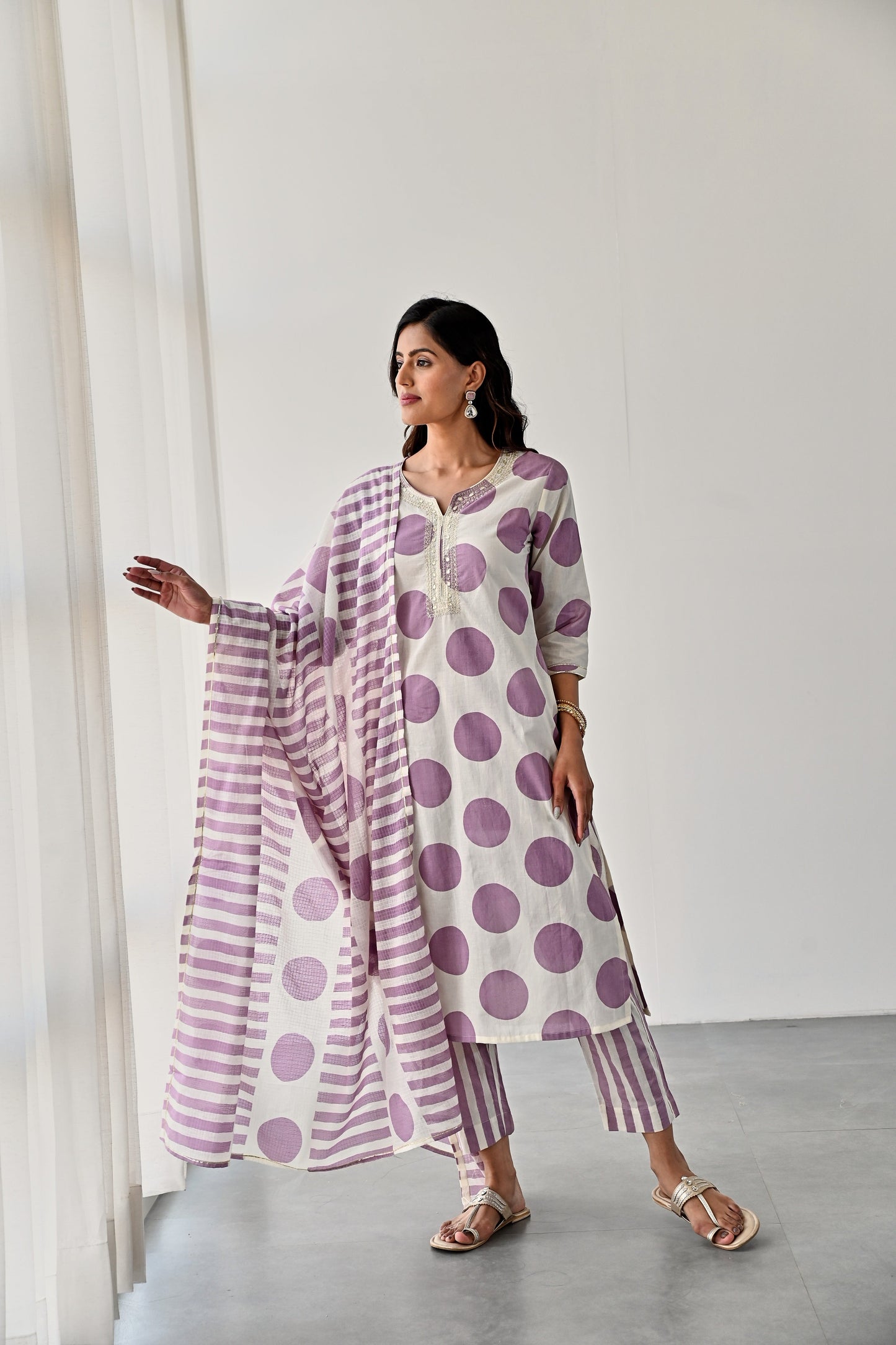 PURPLE PRINTED COTTON KURTA WITH PANTS